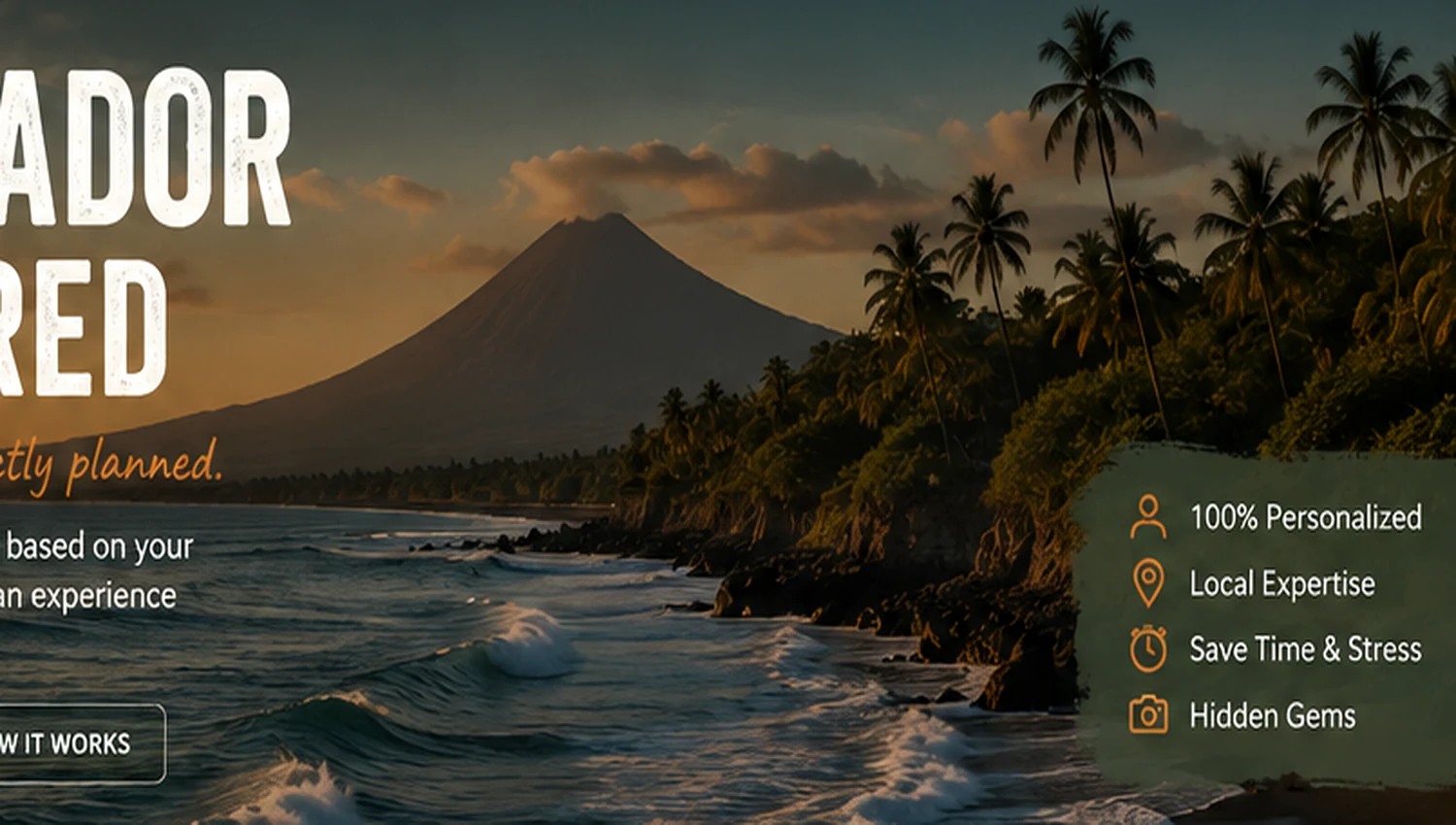Tropical Pacific coastline with a volcanic landscape in El Salvador